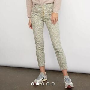 Anthropologie Pilcro Ultra High Rise Slim Utility Jeans Neutral Floral Size 26